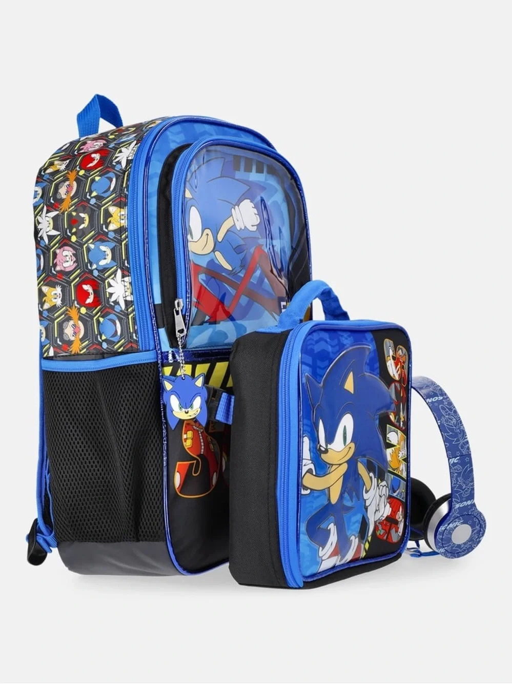 Blue Sonic Kids Backpack with Headphones and Lunchbox W7